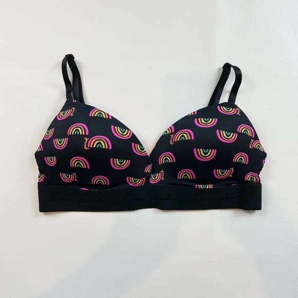 NWOT Victoria's Secret PINK Bra 34B Wear Everywhere Wireless Push Up Rainbow - Picture 1 of 9